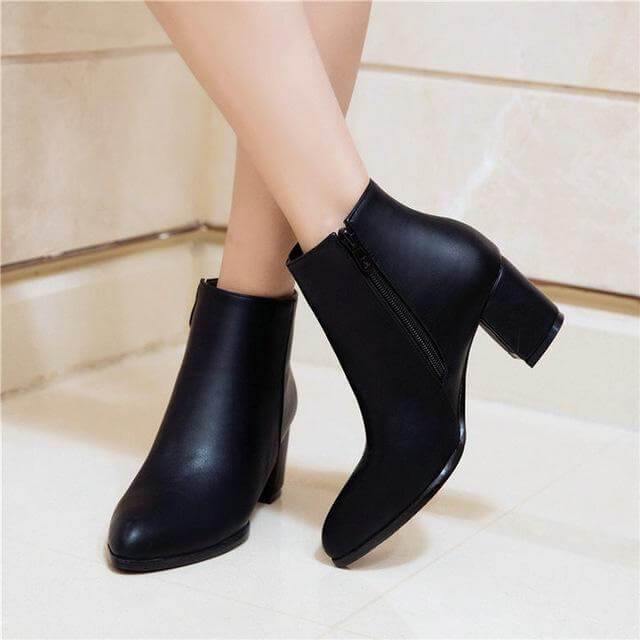 Comfortable Zipper Thick High Heels Ankle Boots for Spring - Image 2