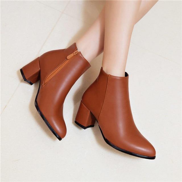 Comfortable Zipper Thick High Heels Ankle Boots for Spring - Image 1