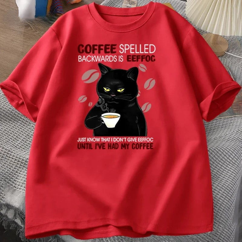 Coffee Spelled Backwards Cat Funny T-Shirt - Image 10