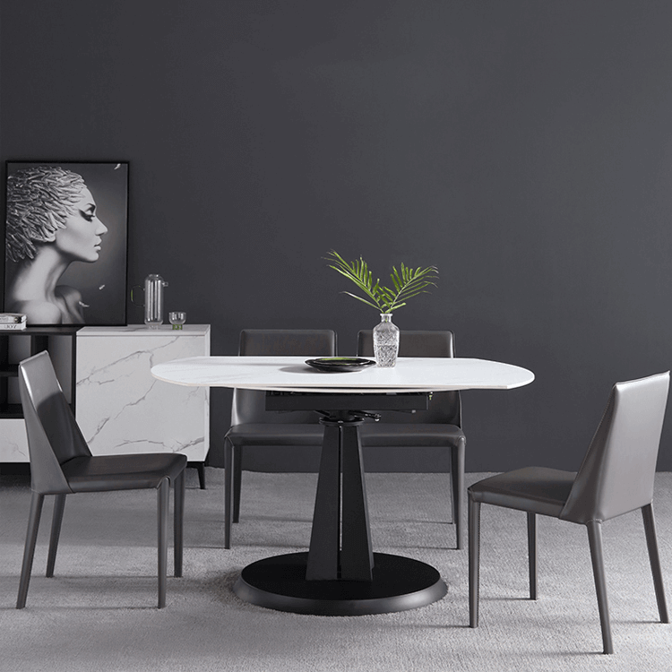 Luxury Extendable Oval Marble Rock Plate Modern Table - Image 7