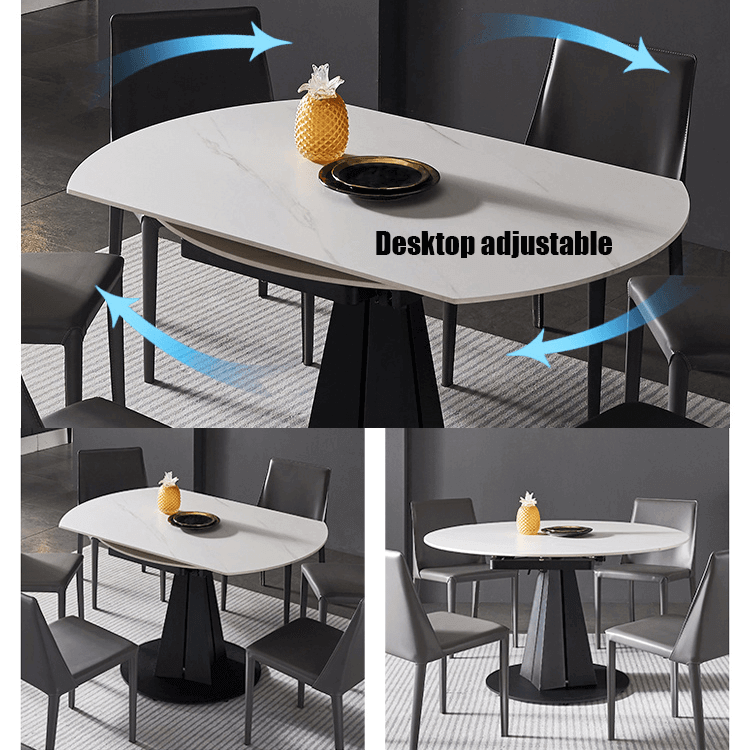 Luxury Extendable Oval Marble Rock Plate Modern Table - Image 2