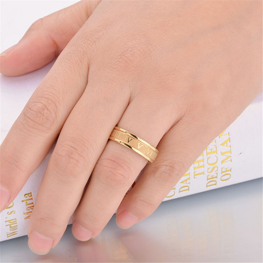 Unisex Luxury Roman Numerals Stainless Steel Rings - Image 4
