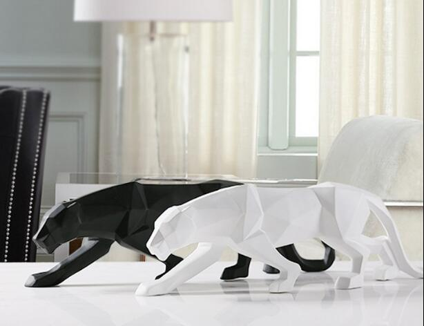 Modern Resin Geometric Black Panther Sculpture - Image 1