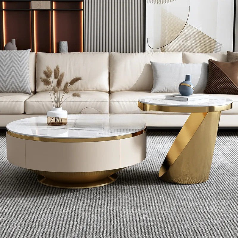 Chich Stone Elegant Modern Marble Coffee Table Set - Image 5