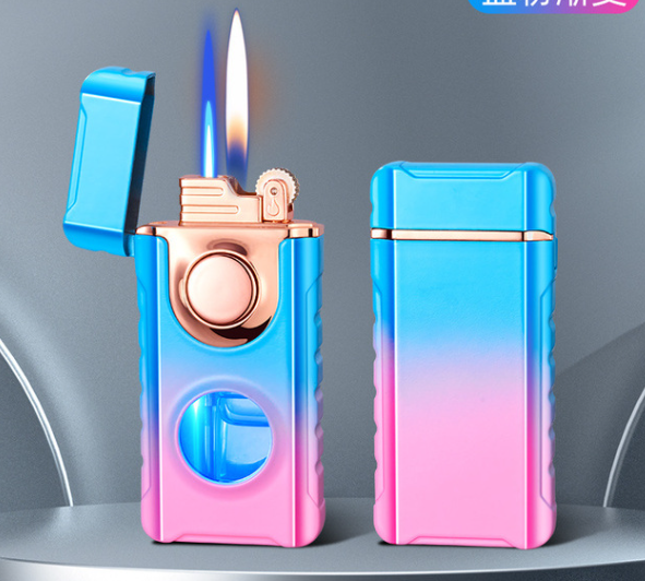 Blue Glow Dual Flame Metal Lighter - Image 4