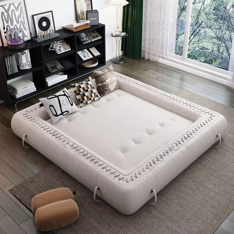 Multi-Fold Vintage Elegant Tatami Leather Sofa Bed - Image 1