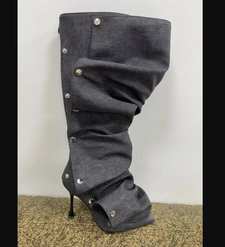 Long Denim Jean Women High Heel Boots - Image 8