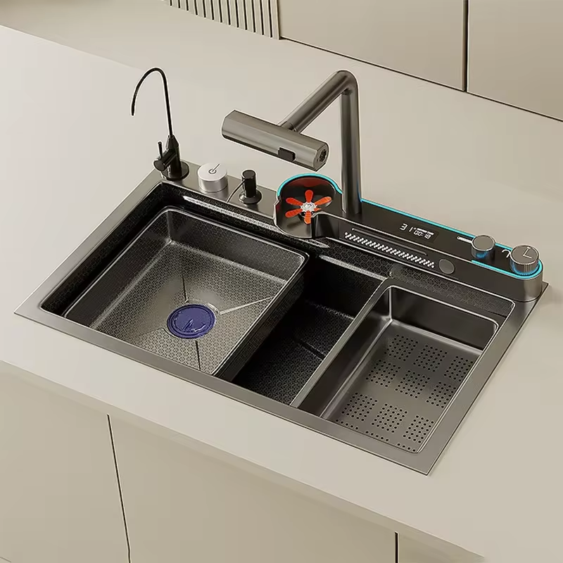 Honeycomb Digital Nano Integrated Stainless Steel Waterfall Sink - Image 0