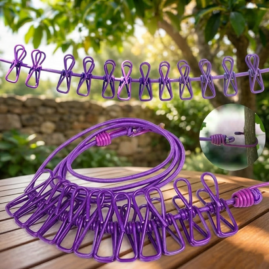 Windproof Non-Slip Elastic Multi-Clip Travel Clothesline - Image 0