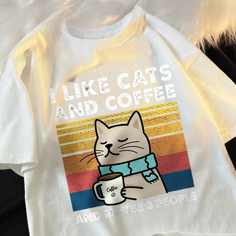 I Like Cats And Coffee And Maybe 3 People Funny T-Shirt - Image 12