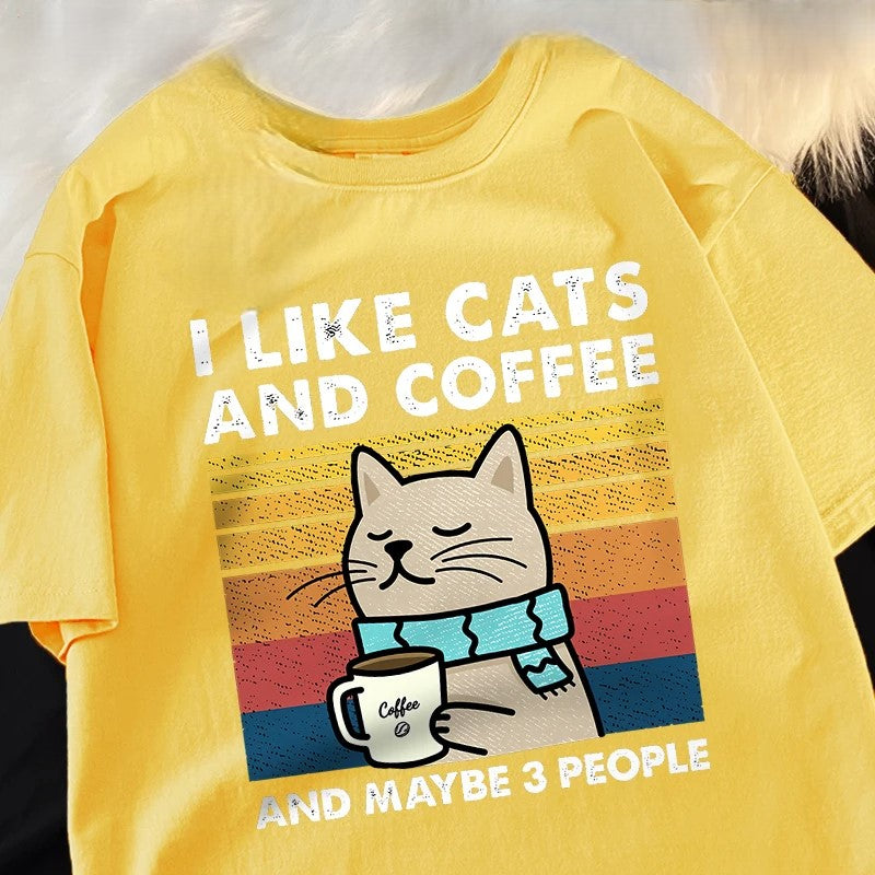 I Like Cats And Coffee And Maybe 3 People Funny T-Shirt - Image 4