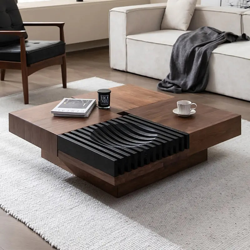 Elevate Your Living Space with Artistic Elegance: The Sculpted Wave Wooden Coffee Table