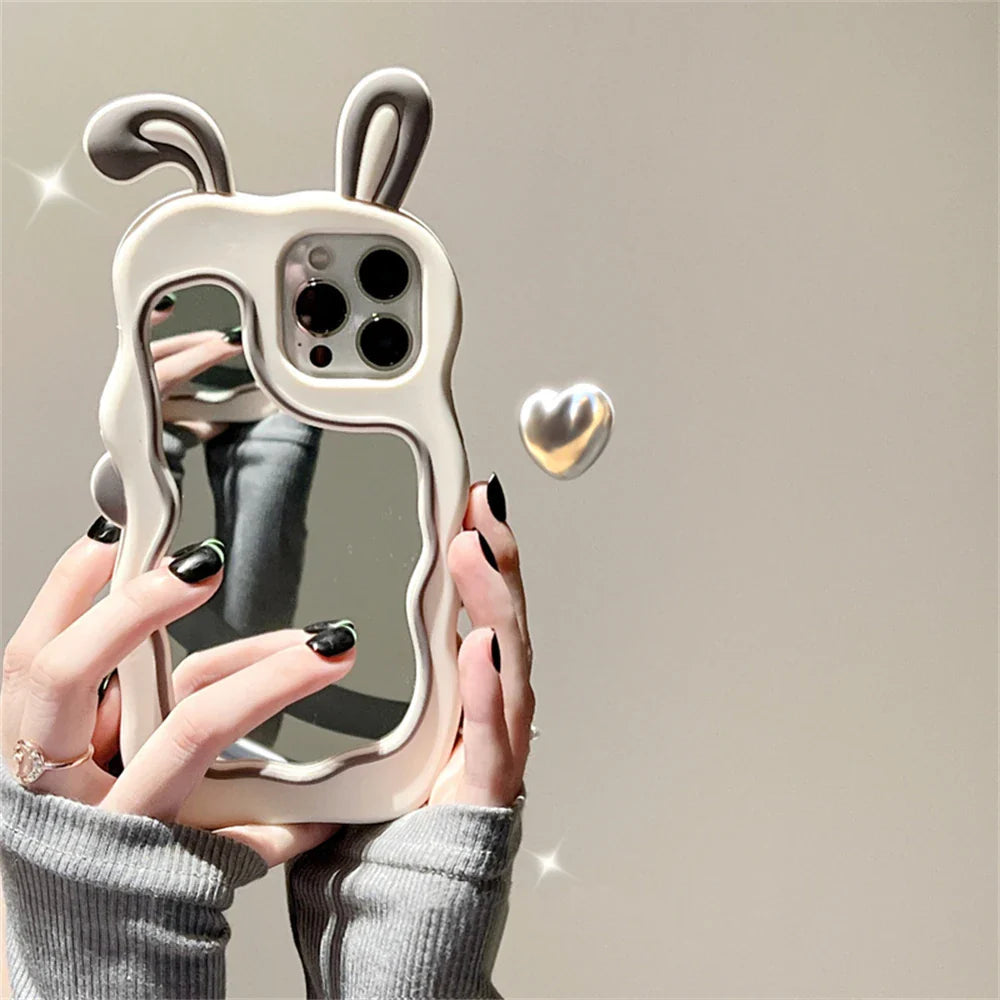 Innovative and Stylish: The All-in-One Rabbit Ear Make-Up Mirror iPhone Case