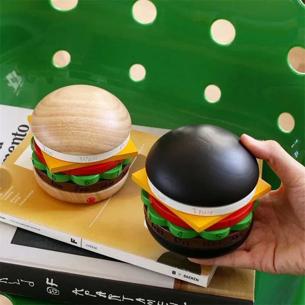 Transform Your Space with a Rotating Wooden Hamburger Decorative Calendar
