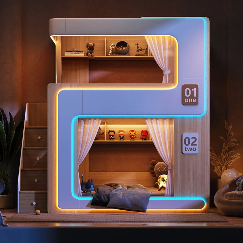 Upgrade Your Child’s Room with a Stylish Modern Wooden Bunk Bed with LED Lighting
