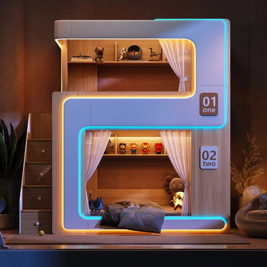 Upgrade Your Child’s Room with a Stylish Modern Wooden Bunk Bed with LED Lighting