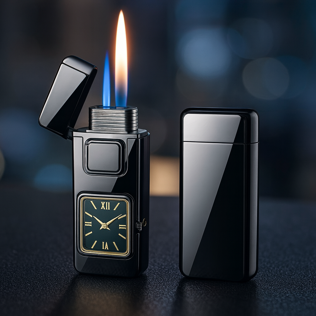 One-Press Ignite Lighter: The Ultimate Dual-Flame & Clock Gift Gadget