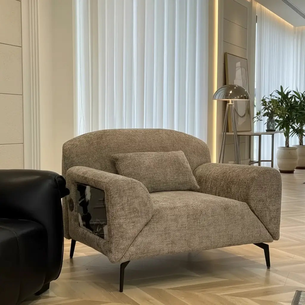 Ultimate Lifestyle Gift: Rotating Lounge Sofa with Wireless Charger & Marble Table
