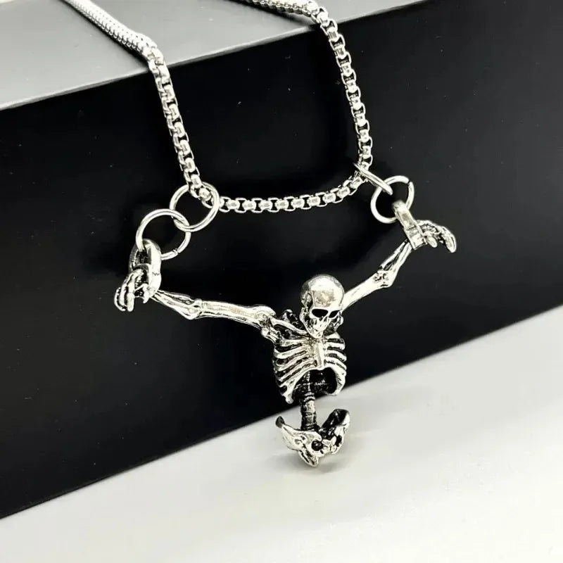 Silver Skeleton Pendant Chain Necklace: The Edgy Gift for Alternative Style