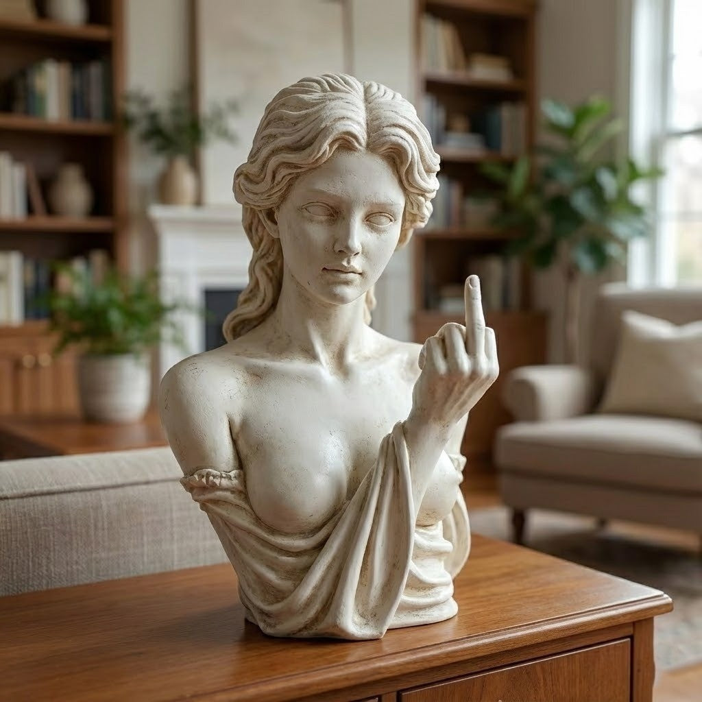 Roman Bust Middle Finger Decor: Witty Art, Conversation Starter & Unique Gift Idea