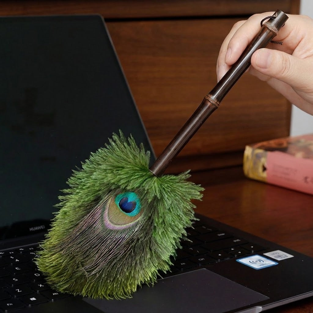 Peacock Feather Duster: Elegant Anti-Static Home Essential & Unique Gift Idea
