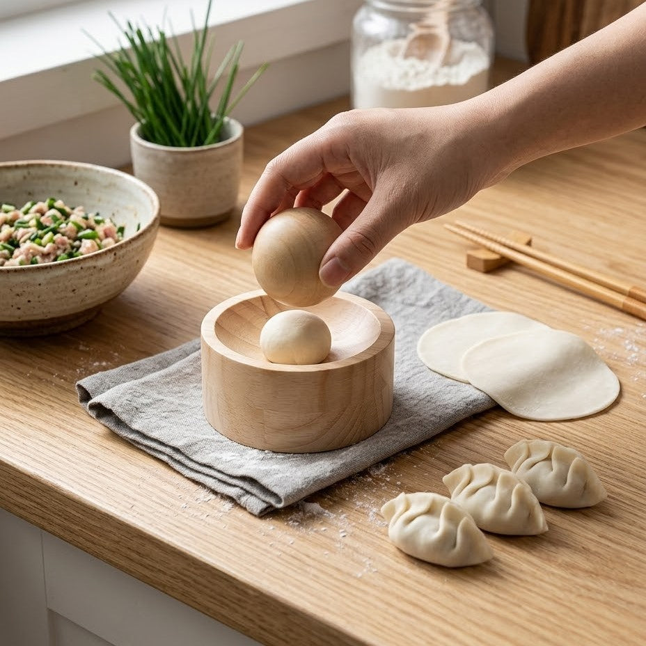 Wooden Dough Press: Make Perfect Dumpling Wrappers Mess-Free (Ideal Foodie Gift)