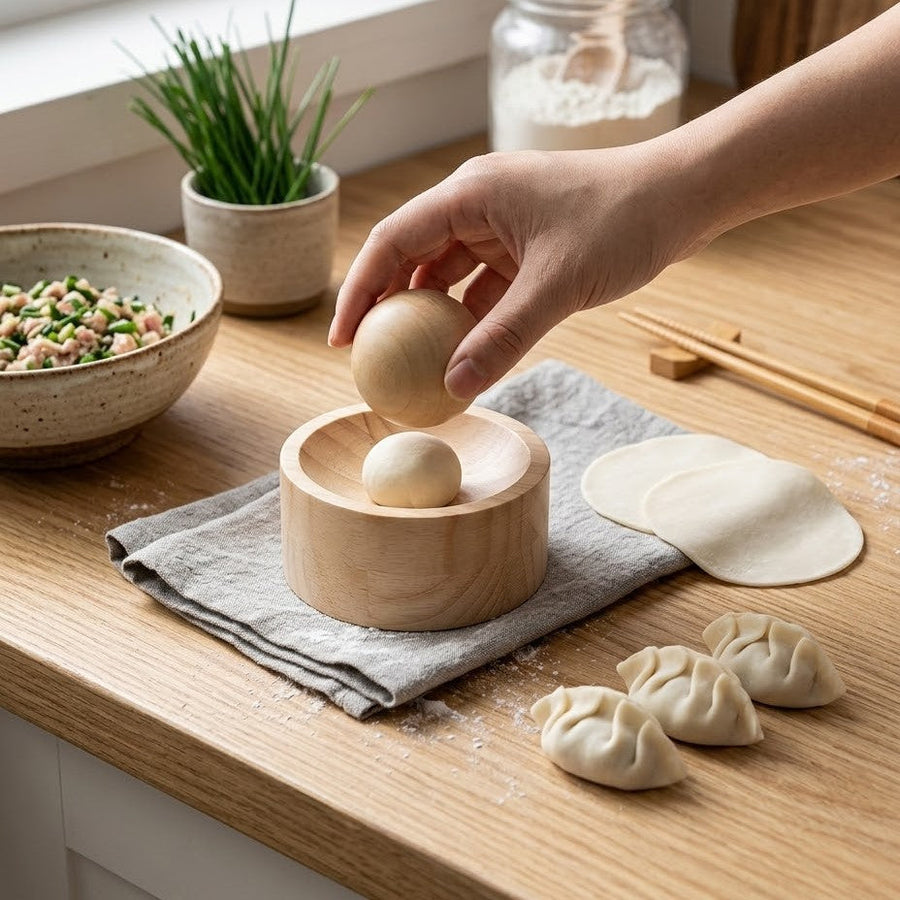 Wooden Dough Press: Make Perfect Dumpling Wrappers Mess-Free (Ideal Foodie Gift)