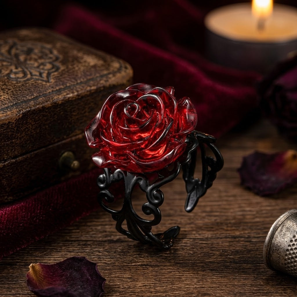 Gothic Dark Rose Ring: Unique Gift & Bold Statement for Alternative Style