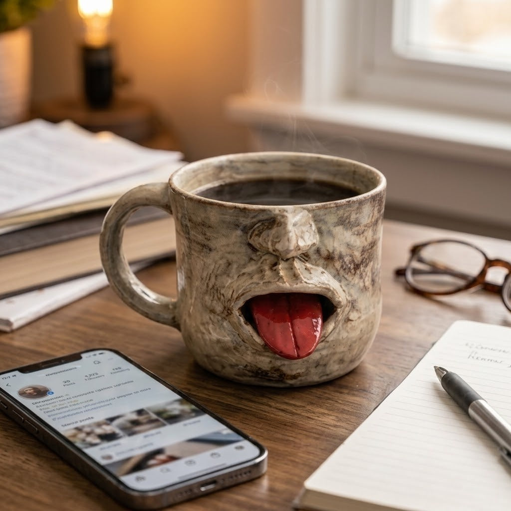 Tongue-Out Face Handmade Ceramic Mug: The Funniest Gift for Coffee Lovers & Friends