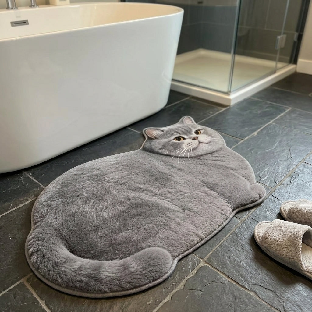 Chubby Cat Quick-Dry Bath Mat: Unique Gift for Cat Lovers & Fun Home Decor