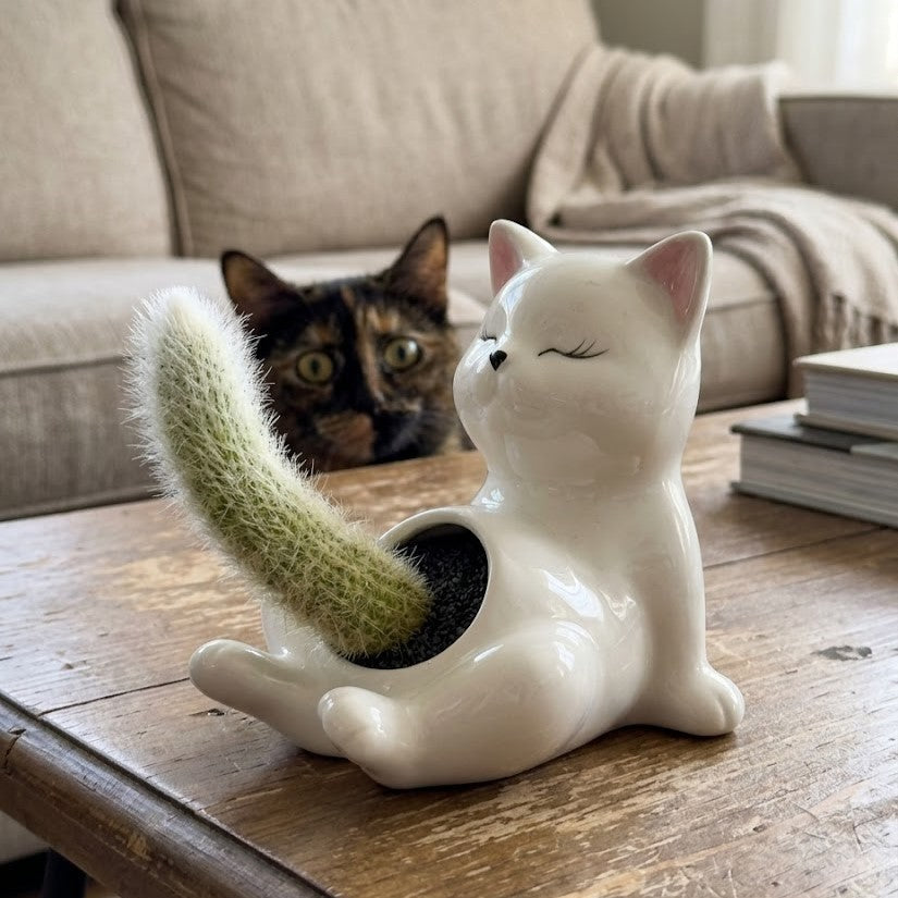 Naughty Cat Cactus Planter: Hilarious & Unique Gift for Cat & Plant Lovers