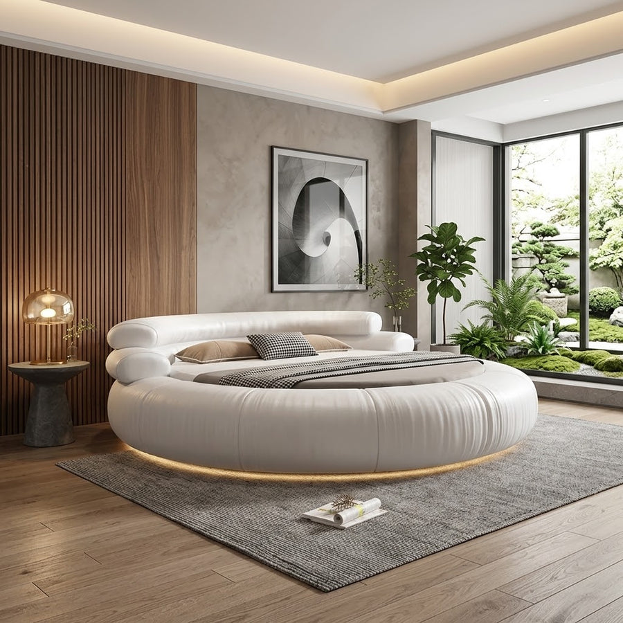 Italienischer minimalistischer runder Leder-Traum-Master-Bett