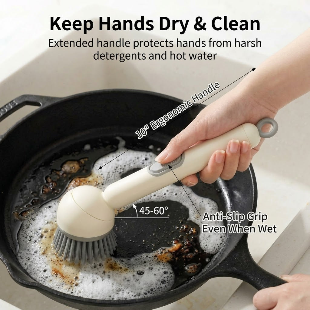 Press Clean Soap Dispensing Pot Scrub Brush - Image 1