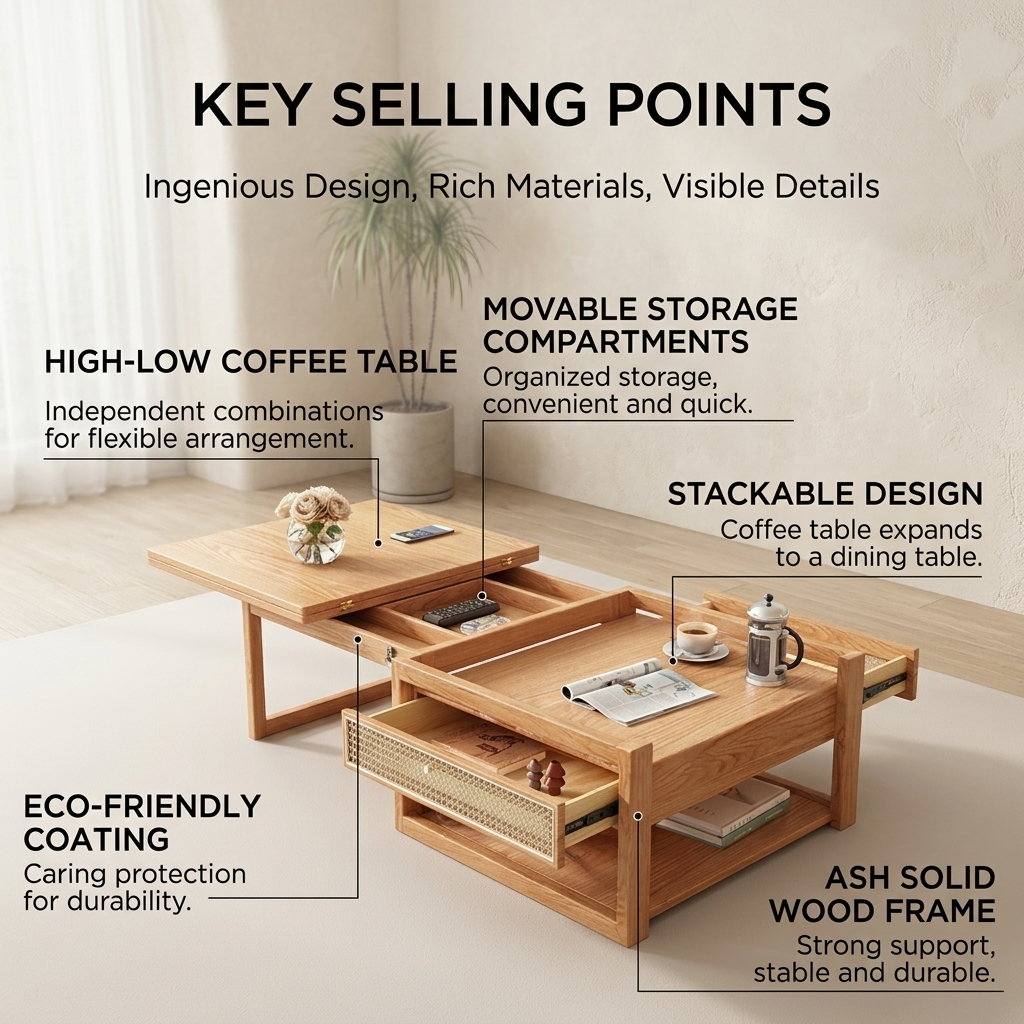 Zen Frame Modular Design Wood Tea Table - Image 4