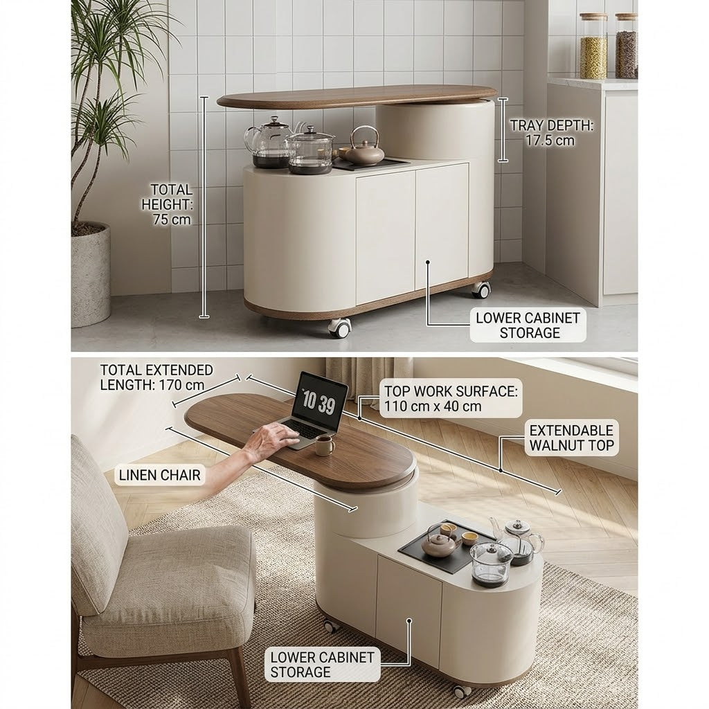Nordic Curved Lift Top Mobile Coffee Table - Image 4