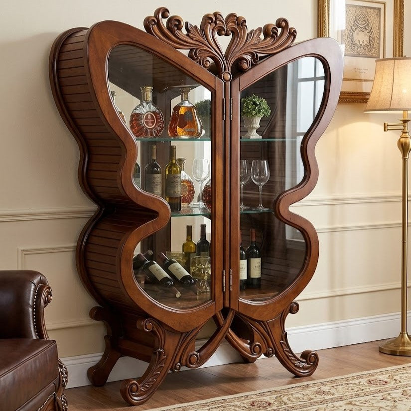 Butterfly Wing Wooden Wine Cabinet - Image 6