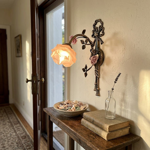 Lantern Garden Vintage Copper Flower Wall Lamp - Image 0
