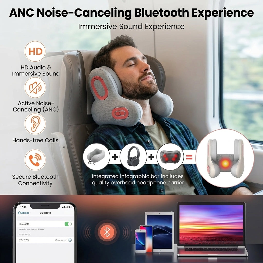 Smart Traveler Bluetooth Music Heated Neck Pillow - Image 3