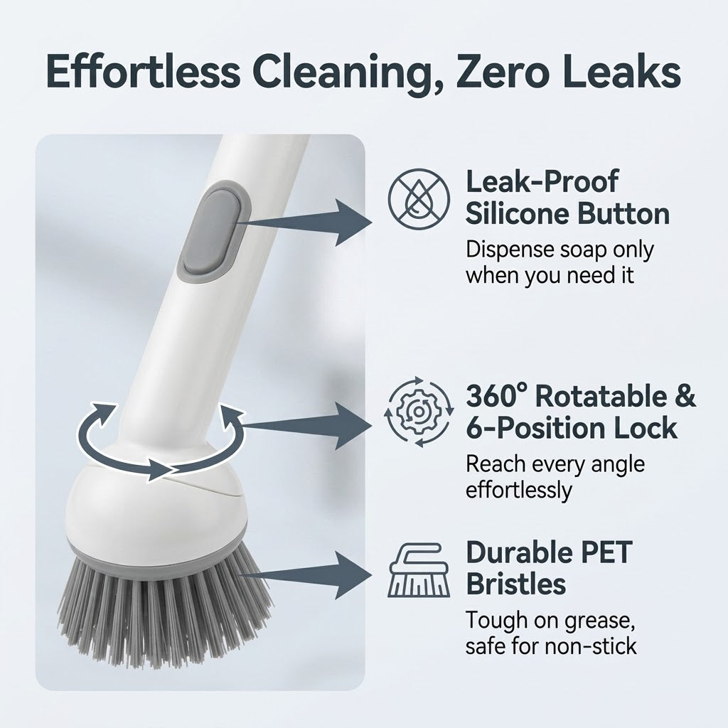 Press Clean Soap Dispensing Pot Scrub Brush - Image 4