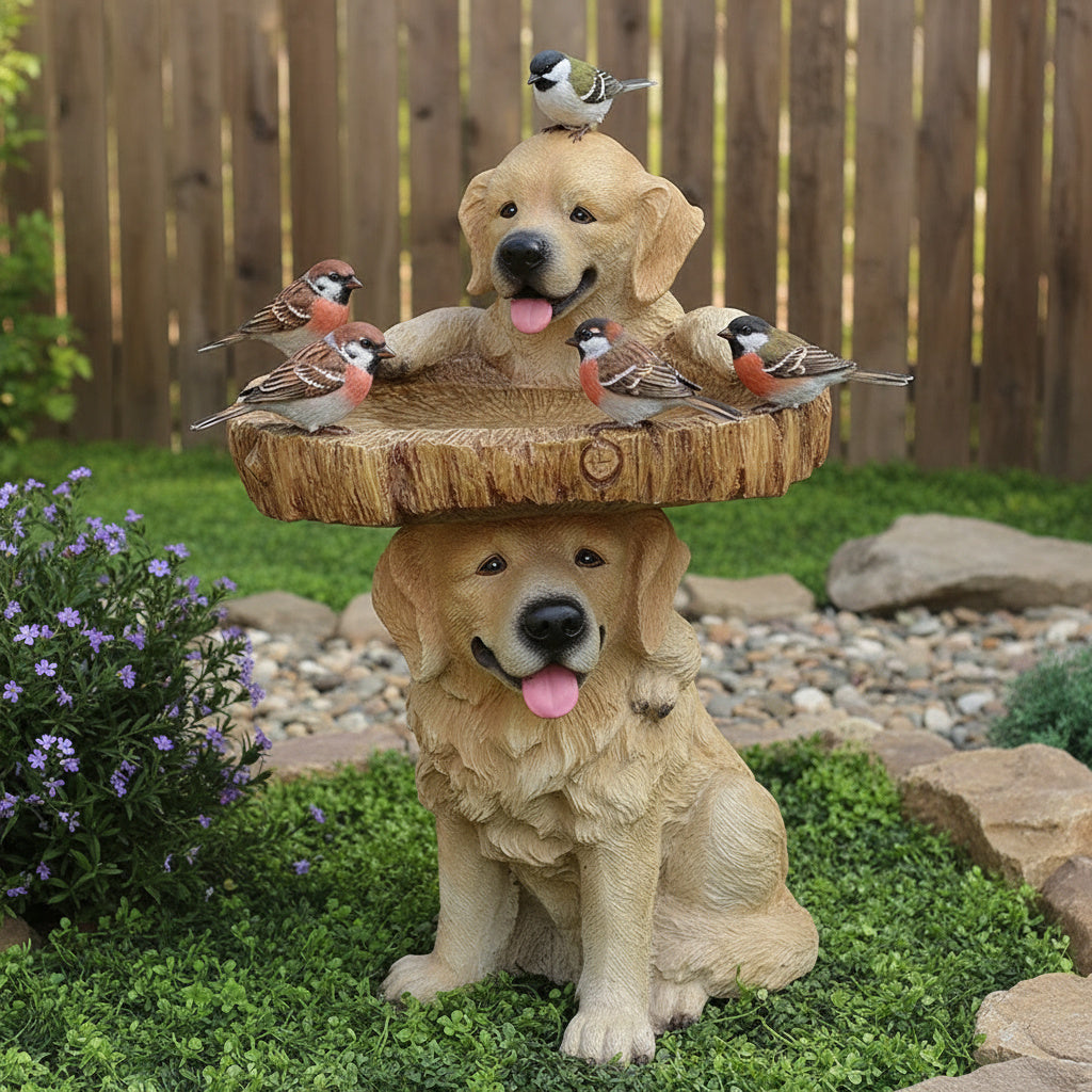 Golden Retriever Puppy Bird Bath Garden Statue - Image 1