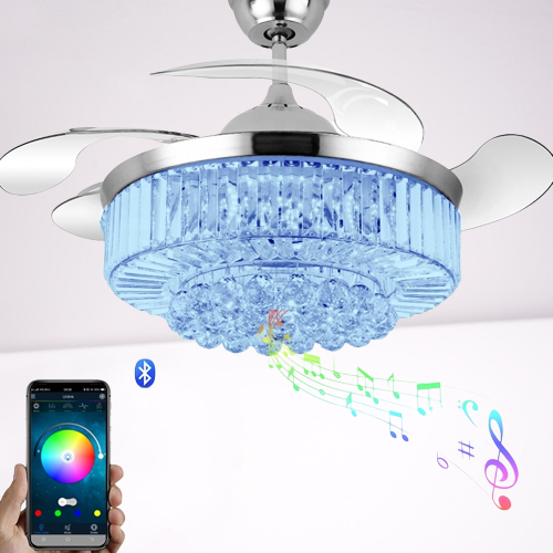 Melody Glow Crystal LED Ceiling Fan Speaker Lamp