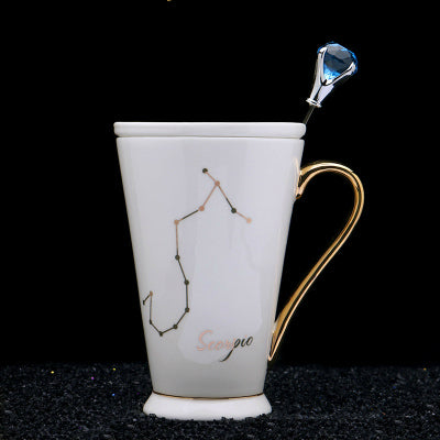 White And Gold Ceramic Coffee mugs with Zodiac Signs - Image 6