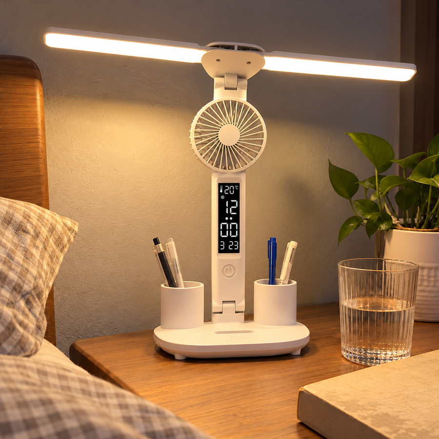 Nightstand Hero Rechargeable LED Lamp Fan Clock