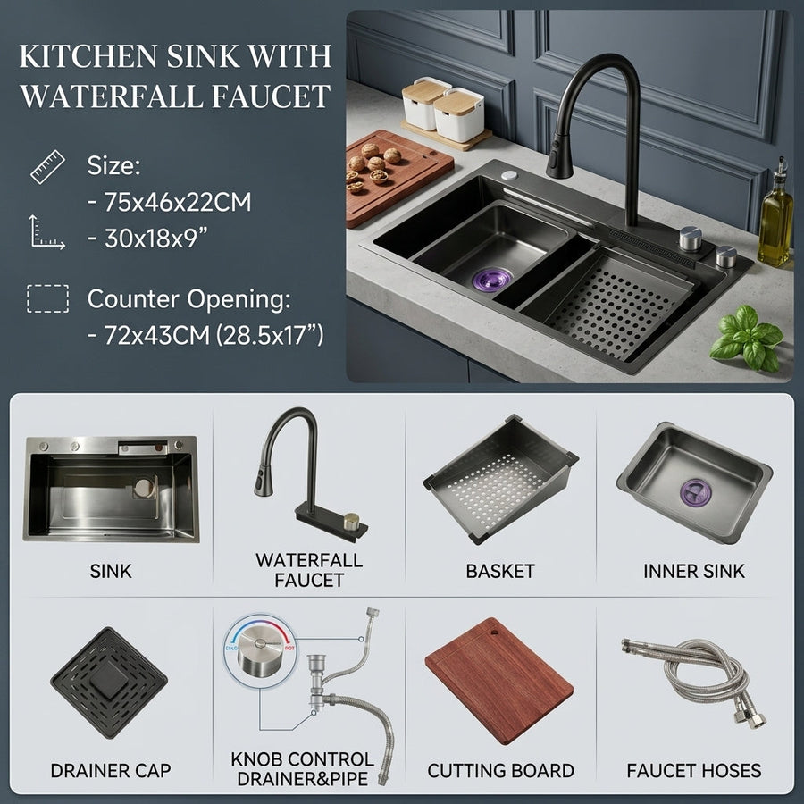 Elegant Stainless Steel Waterfall Kitchen Sink - Image 7