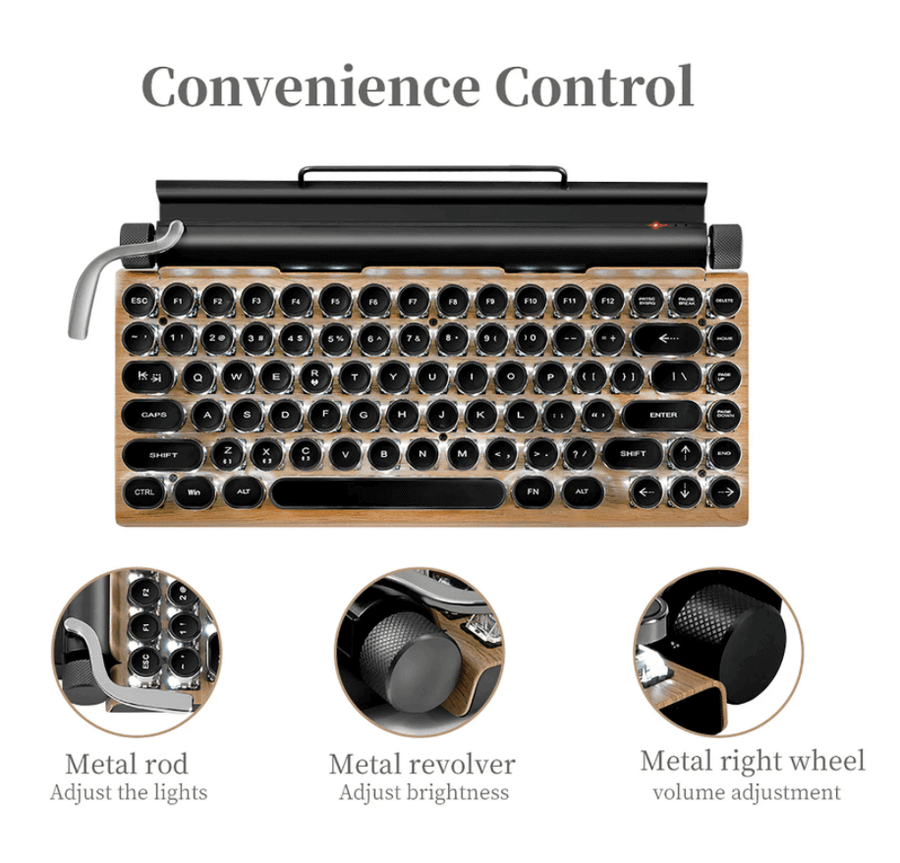 Typewriter Wireless Colorful Backlight Retro Keyboard - Image 14