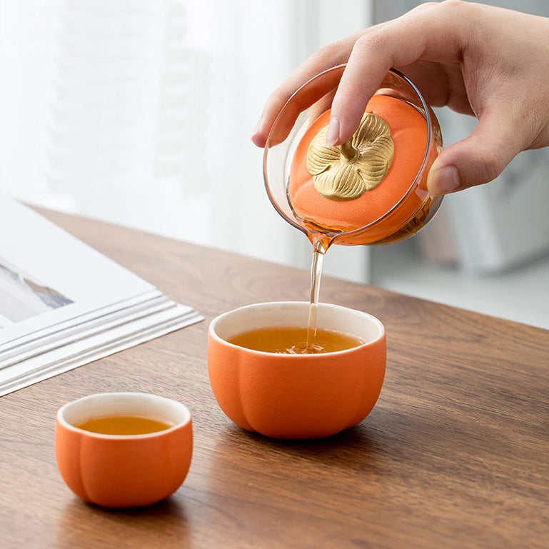 Mini Pumpkin Ceramic Teapot Set