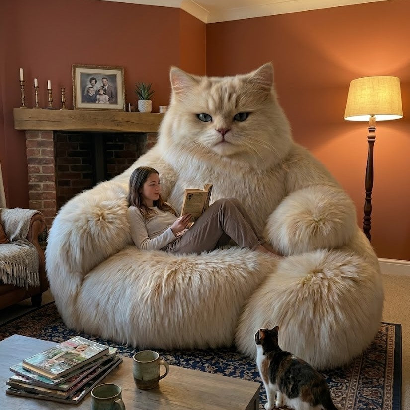 Lazy Giant White Cat Plush Lounge Sofa - Image 3