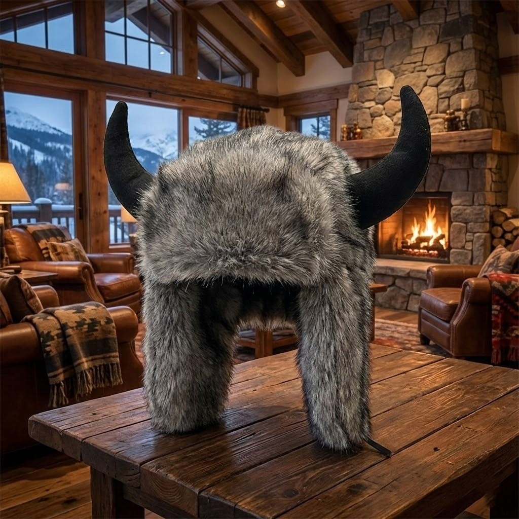 Viking Horn Fur Winter Trapper Hat - Image 5