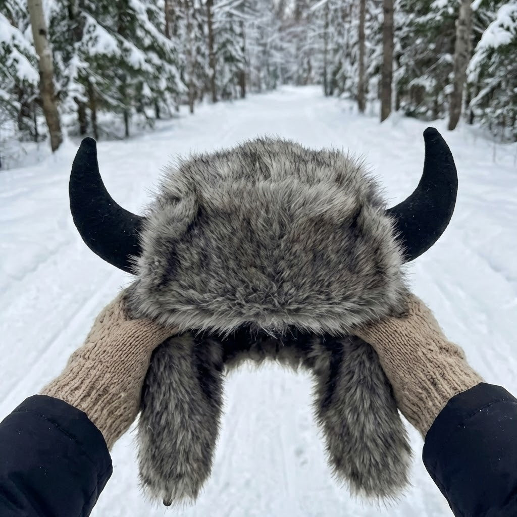 Viking Horn Fur Winter Trapper Hat - Image 2
