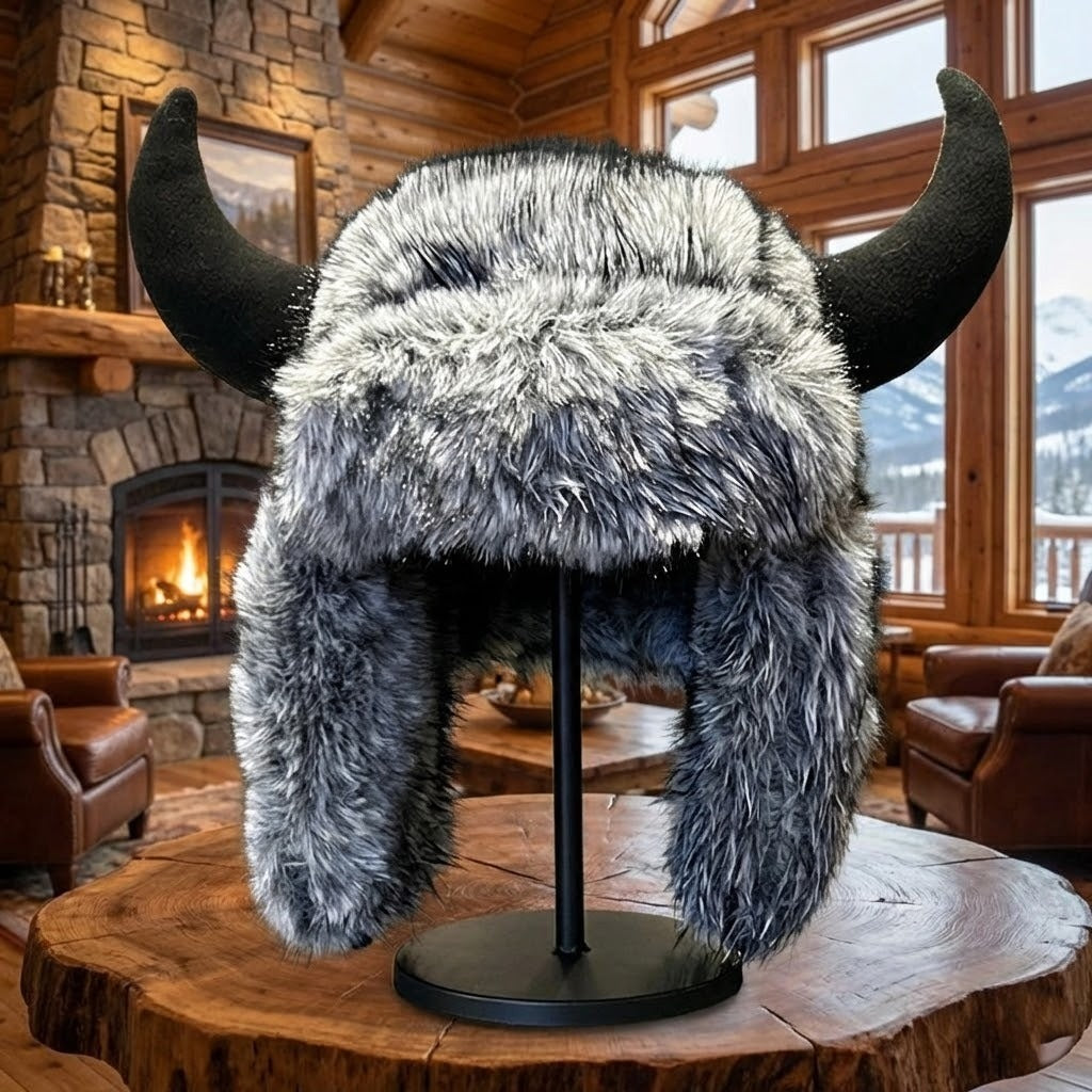 Viking Horn Fur Winter Trapper Hat - Image 6